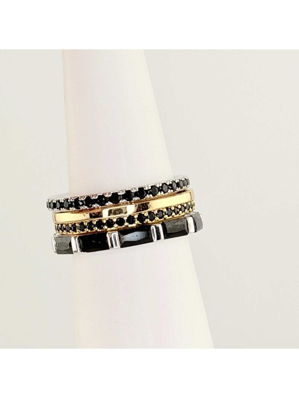 Bomb Party Luxe Bands Sz 6 "She's An Entire Mood" Black Onyx on Rhodium & Gold